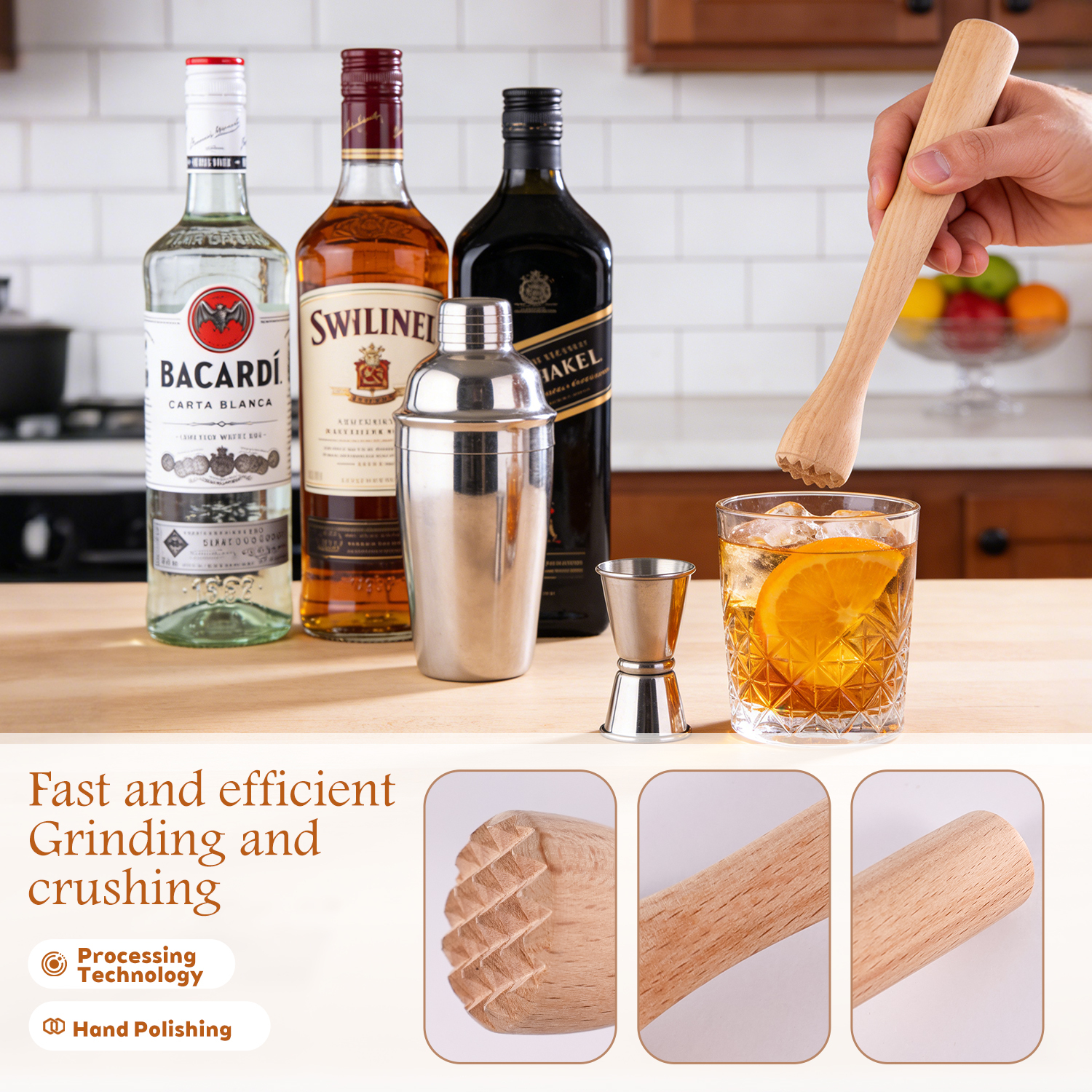 2026 New Luxury Wooden Cocktail Muddler Durable Ice Crusher Handy Cocktail Tool 210mm Portable Eco-Friendly Kitchen Accessory · image 4