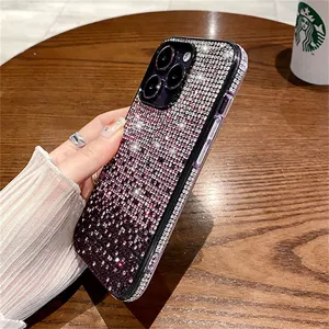 Luxe Bling Glitter Diamant Gradient Strass Téléphone étui pour <span class=keywords><strong>iphone</strong></span> 15 14 Pro Max 13 12 11 X XR XS 7 8 Plus <span class=keywords><strong>SE</strong></span> Couverture Souple - Product Image 5