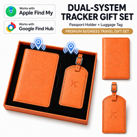 Ensemble cadeau de voyage en cuir PU avec localisateur GPS double système, étiquette de bagage, support de passeport et traceur intelligent compatible Google Find Hub