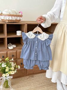 Ensemble de vêtements d'été pour filles, style coréen, avec chemise, gilet à col rabattu et <span class=keywords><strong>short</strong></span>, pour bébés d'un an, ensemble deux pièces - Product Image 2