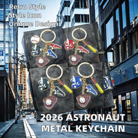 Nouveau Porte-clés Vintage 2026 en Alliage de Zinc, Motif Astronaute Créatif, Ornement Suspendu Fusée Étoile Voiture avec Sérigraphie