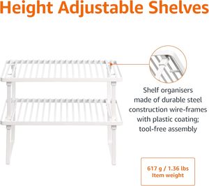 Estantes de almacenamiento de cocina de metal sostenible apilables de doble nivel tipo de pie moderno básico platos 12,5 "L X 8" D X 4,5 "H blanco - Product Image 4