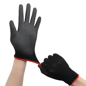 轻质工作手套批发黑色尼龙浸渍聚氨酯触摸屏极限抓地力安全工作手套
