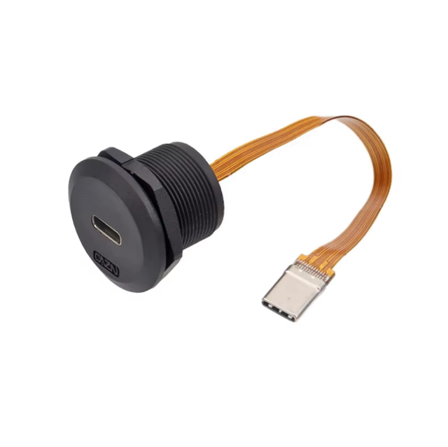 Waterproof USB Type-C Panel Mount Cable PD Fast Charging Braid Shielding FPC Extension Cord Automotive Industrial Audio 0.1M