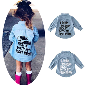Camisas de otoño para niñas de 2 a 7 años, tops de mezclilla para niños, ropa con estampado de letras, chaqueta cálida de manga larga, abrigo para niños - Product Image 1