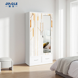 Armadio in Acciaio con Specchio <span class=keywords><strong>e</strong></span> Cassetto, Guardaroba in Metallo con 2 Ante a Battente per Conservazione Vestiti, Arredamento Camera da Letto in Ferro - Product Image 3