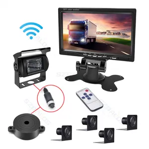 Kit de sensor de estacionamento de vídeo de reversão com retrovisor 24V para empilhadeira e trailer, autocarro e autocaravana