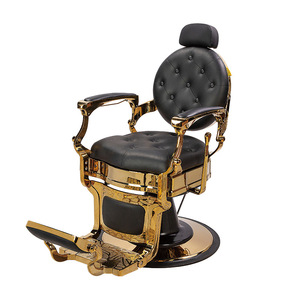 2025 Antique Style Black Gold Tufted Leather <b>Barber</b> Shop Styling Shaving <b>Chair</b> Hydraulic Pump Round Base Hairdressing <b>Chair</b> - Product Image 1