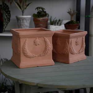 Pot en céramique gaufrée en terre cuite, style rustique, grande ouverture, finition émaillée, style romain, respirant, pour décoration de jardin, pot de fleurs avec drainage - Product Image 4