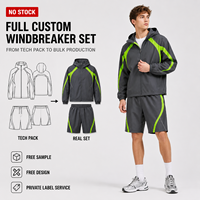Ensemble survêtement sport IKDEER coupe-vent color block personnalisé avec pantalon court et capuche zippée pour la course en extérieur et le fitness