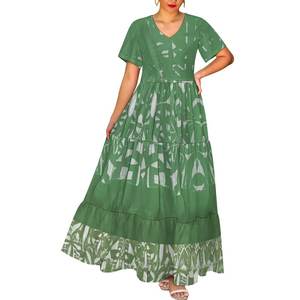 Nuevo para la primavera 2025 cuello en V profundo Casual elegante señoras de tamaño completo Maxi vestido estampado Tie-dye diseño Tribal polinesio - Product Image 2
