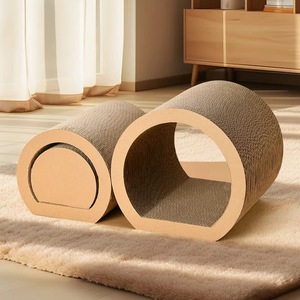 Jouet à gratter pour animaux de compagnie en carton ondulé, combinant tunnel, griffoir et nid, en forme de baril, pour le tranchage des griffes - Product Image 2