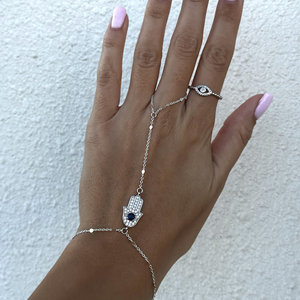 Alla moda catena a mano Hamsa in acciaio inossidabile placcato oro Ev-il bracciale anello con motivo a farfalla gioielli in Zirconia con <span class=keywords><strong>Fatima</strong></span> - Product Image 6