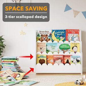 Étagère à livres Montessori à 3 niveaux à bords festonnés pour les tout-petits, meuble de rangement en bois pour le salon avec une grande capacité et un design vintage - Product Image 6