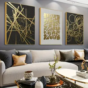 Modern Abstract Golden And Black Geometric Wall Art Canvas poster and prints custom wall design painting for home Cuadros Decor