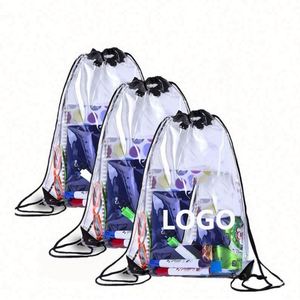 Custom Printed logo Stylish <b>Waterproof</b> Transparent Draw String Backpack Clear PVC <b>Drawstring</b> <b>Bag</b> Backpack - Product Image 1