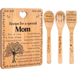 Planche à découper en bambou de <span class=keywords><strong>cuisine</strong></span> avec ensemble d'ustensiles de <span class=keywords><strong>cuisine</strong></span> en bambou de 3 pièces comme cadeau planche à découper avec cuillère à soupe spatule cuillère à fente - Product Image 2