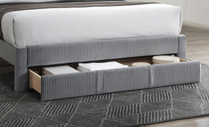 Luxury Modern Adjustable Soft <b>Bed</b> 1pc Full Size with Storage Drawer Gray Corduroy Headboard Bedroom Furniture - Product Image 6