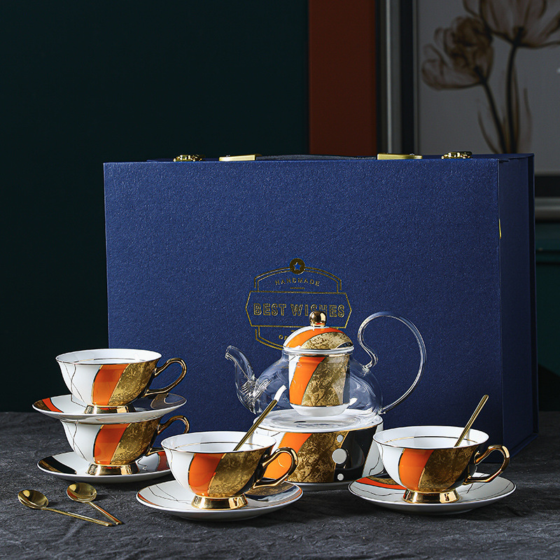 O-4 cups 4 dishes 4 spoons + flower teapot gift box