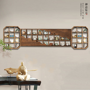 Solid Wood <b>Wall</b> Mounted Display <b>Shelf</b> Irregular Shape Chinese Style Tea <b>Storage</b> Rack Multi Treasure Cabinet Purple Clay Teapot - Product Image 4