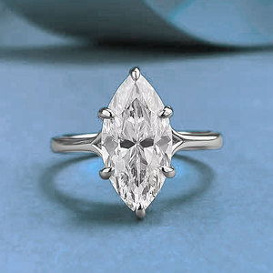 Anillo de Compromiso de Plata de Ley 925 con Diamante Moissanita Corte Marquesa, Joyería Fina Personalizada en Oferta - Product Image 2
