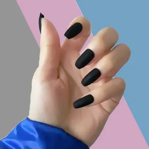 Hoge Kwaliteit Verschillende Ontwerpen Vormen Herbruikbare Lange Valse Nagels Matte Full Color Dubbelzijdig Lijm Doodskist Kunstmatige Valse Nagels