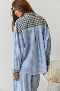 Hot Selling Design Primavera Casual Loungewear Camisa Calça Conjuntos de Correspondência Xadrez 2 Peças Pijama Sleepwear Terno - Product Image 6