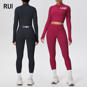 RUIQUWIN Women's Solid 2 Piece Yoga Set Zip Jacket Butt Lifting <b>Leggings</b> <b>Pockets</b> Quick Dry Four-Way Stretch Workout Gym Clothes - Product Image 1