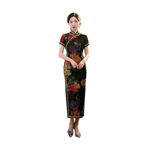 Длинное платье в стиле ретро с цветами, улучшенное китайское традиционное многоцветное платье Ципао
