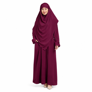 Conjunto de Abaya Islámica y Khimar Francés para Mujer, Color Borgoña, Algodón Marbella Premium, Sólido, Sin Tejido, Corte Holgado, Vestido Modesto con Caja de Regalo - Product Image 1