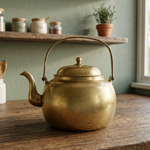 Bouilloire à thé vintage en laiton avec couvercle et poignée en métal - Product Image 6