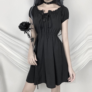 Vestido de verano de cintura alta, negro, japonés - Product Image 3