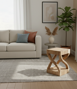 Tabouret artistique en bois de suar sculpté dans du bois massif, aux courbes fluides, grain naturel et caractère distinctif, idéal pour un style d'appoint. - Product Image 6