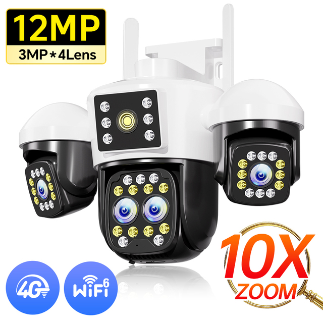 12MP Dome CCTV Outdoor Security Camera 4K Full Color Night Vision Motion Detection AI Human Tracking IP WIFI PTZ Camera