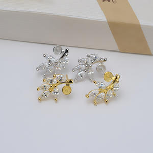 Juego de Pendientes y Colgante de Plata S925 Wenchi con Hoja y Perlas para Mujer, 8-9 Piezas, Soporte Hueco para Perlas, Accesorio de Joyería DIY, Modelo 16160 China - Product Image 4