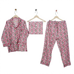 Ensemble de pyjama floral indien de haute qualité pour femmes, imprimé numérique, respirant, séchage rapide, coton, taille élastique, chemise et pantalon - Product Image 1