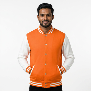 Veste universitaire d'hiver pour homme, séchage rapide, orange et blanc, polyester-coton (corps) et polyester (manches), col montant - Product Image 1