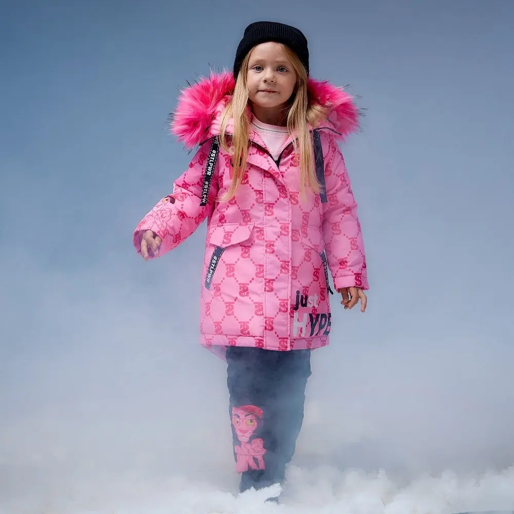 Stilnyashka 1057-15 Hot Sale meninas casacos & outwear, grosso rosa dos desenhos animados crianças jaquetas para crianças, inverno novo design meninas casaco