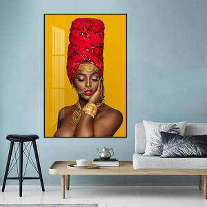 Femme noire en rouge foulard couronne afro-américain mur Art décor toile conçue sur toile affiche peinture - Product Image 2