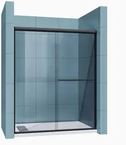 חדר אמבטיה פרופילי אלומיניום מקלחת Wc תא זכוכית מחוסמת זכוכית שקופה חדר ממוסגר דלתות הזזה למקלחת