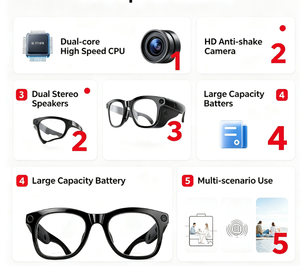 First Person Video Recording Smart <b>Glasses</b> Hd <b>Camera</b> Stereo Sound Ai Real Time Translation Ai Voice Recording Magnetic Charging - Product Image 2