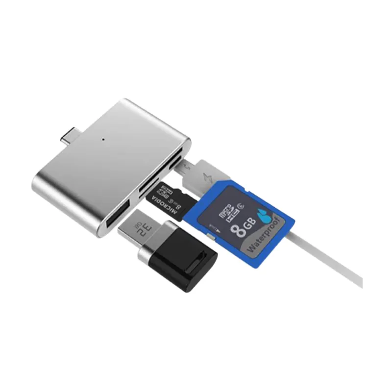 Aluminum Alloy Mini Portable Multi Function Type C SD/TF Card Reader USB3.1 OTG HUB Adapter Combo for PC and Android Cellphones