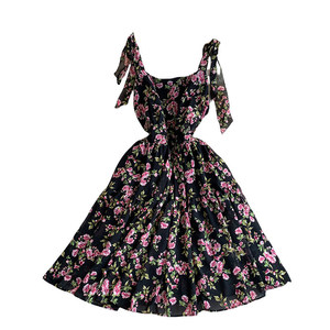 Nouvelle Robe Midi Décontractée d'Été 2026 pour Femme, Coupe Trapèze, Taille Empire, Col Carré, Tissée, Lavable, Sans Manches, Imprimé Floral - Product Image 5