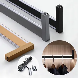 Led Aluminum Light Wardrobe Clothes Hanging Rail Profile com Led Sensor motion Light Closet cloth rod