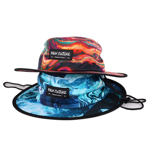 Alta calidad al aire libre senderismo ancho Bim Boonie sombrero de pesca gorra de pescador personalizado todo estampado sombrero de cubo con cuerda - Product Image 5