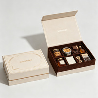 Boîte cadeau de luxe rigide personnalisée avec logo, style livre, dorure or crème, motif blé, avec insert en velours pour biscuits, chocolat, miel, thé - Vente en gros