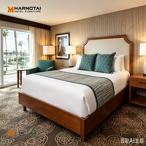 Muebles Personalizados para Habitaciones de <span class=keywords><strong>Hotel</strong></span> en la Playa, Estilo Americano, Cama King Size Tapizada en Madera de Nogal, Sillón, OEM ODM <span class=keywords><strong>Hotel</strong></span> - Product Image 2
