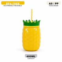 Gobelet en plastique réutilisable de 473 ml en forme d'ananas tropical avec couvercle et paille, personnalisable avec logo, pour fêtes estivales