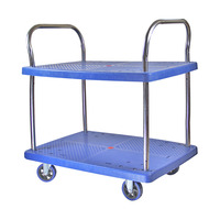 60*90*100cm 300kgs Charge bleue Double couche en plastique Poussoir à main utilisé pour le transport et le stockage de marchandises Ventes directes d'usine