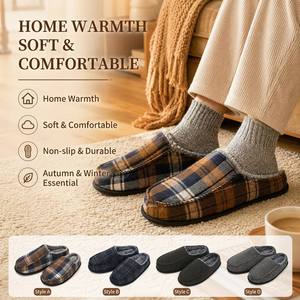 Pantofole Casual <span class=keywords><strong>da</strong></span> <span class=keywords><strong>Uomo</strong></span> a Quadri con Suola in Memory Foam, Fodera in Morbido Pile, Punta Chiusa e Suola Antiscivolo in TPR per Interni ed Esterni, <span class=keywords><strong>Invernali</strong></span> - Product Image 1